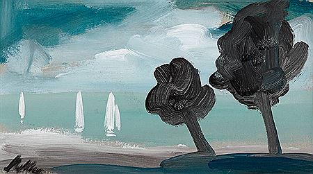 Glaway Bay Scene with Sailboats and Trees