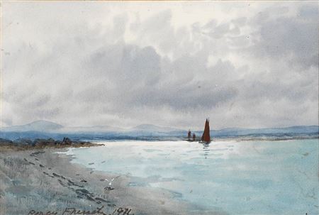 BEACH SCENE WITH SAILBOATS, 1911