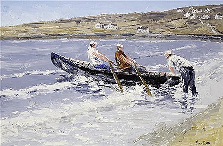 LAUNCHING CURRACH, KILMURVEY BEACH, ARAN MÓR, COUNTY GALWAY