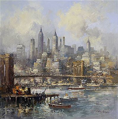 GOOD MORNING, AMERICA [NEW YORK SKYLINE AND BROOKLYN BRIDGE], 2021