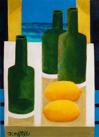 STILL LIFE OF BOTTLES AND LEMONS