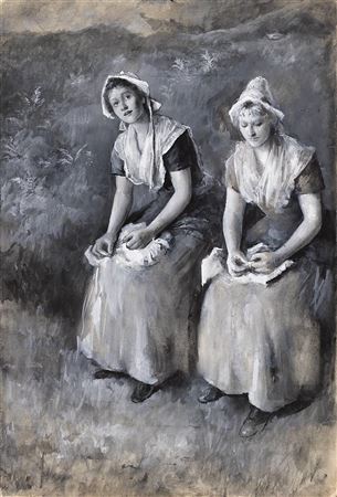TWO GIRLS SEATED IN A GARDEN