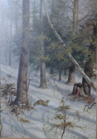 Fox in Winter Landscape by Alden Mote - Auction record, sale price, and art valuation. Compare with similar artists and explore comparable artworks.