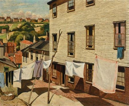 Street scene with laundry hanging on the line