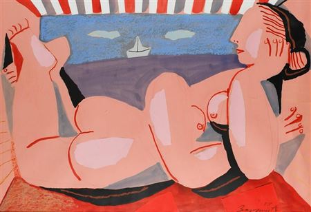 Female nude reclining on a beach