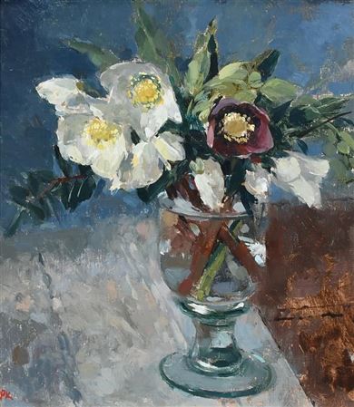 Hellebores in a vase by Pamela Kay - Auction record, sale price, and art valuation. Compare with similar artists and explore comparable artworks.