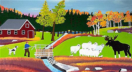 Farm with Visiting Moose