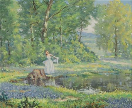 Woman in Field of Bluebonnets