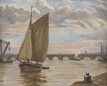 View of the stone bridge and the port of Bordeaux
