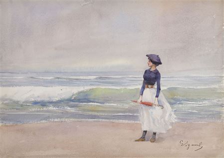 Young woman walking on the beach, Arcachon