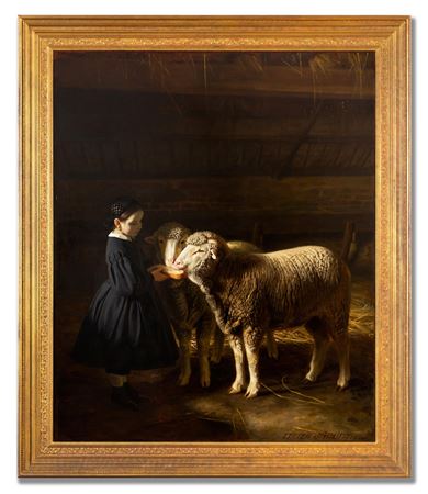 Stable Interior with Girl and Sheep