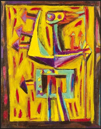 Sample artwork by Jan Kotik (1916 - 2002), known for abstract, cubist and symbolic paintings - View similar artists and auction records