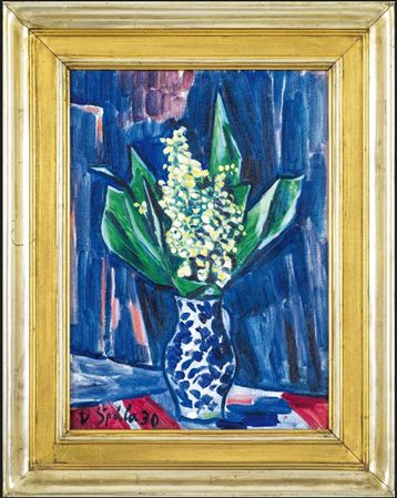 Lilies of the valley in a spotted vase