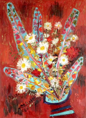 Abstraktes Blumenstillleben mit Margeriten