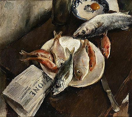 Still life with fish and newspaper