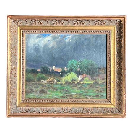 Stormy skies over a farmscape