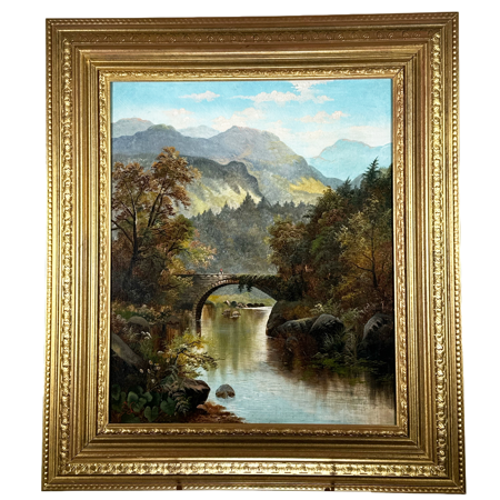 "Riverscape with bridge"