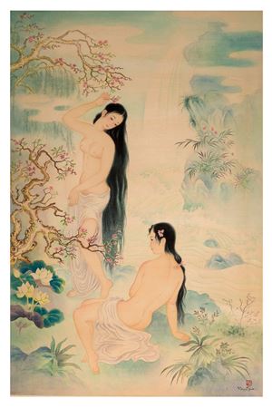Baigneuses aux fleurs de cerisiers et de lotus
