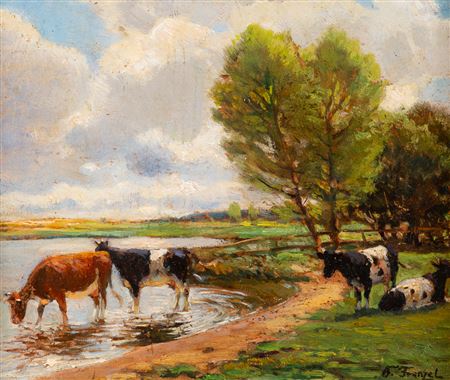 Kühe an der Tränke by Oskar Frenzel - Auction record, sale price, and art valuation. Compare with similar artists and explore comparable artworks.