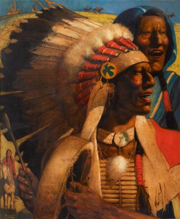 Native American chief and figures