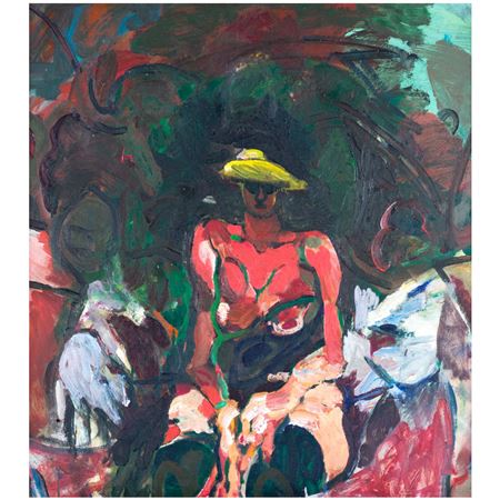 Halbakt mit gelbem Hut (half-length nude with yellow hat).