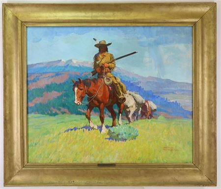 Lone cowboy with his shotgun at the ready