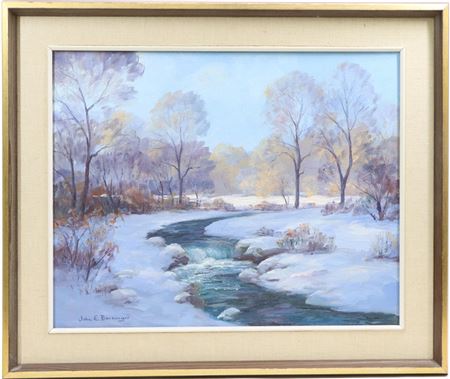 Winter Landscape, Snow Covered Ground and Stream