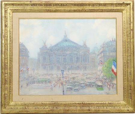 Impressionist scene of Place de L'Opera, Paris