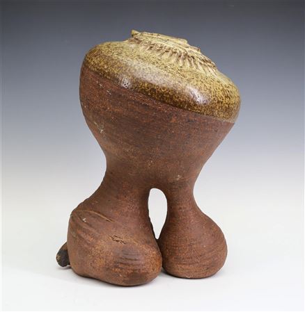 Abstract Pottery Sculpture with Lion Mask