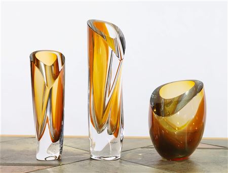 Kosta Boda Sarabond Amber Vases (3)