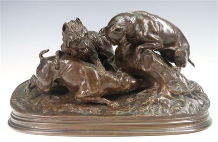 Hunting Dogs Pursuing Great at a Burrow