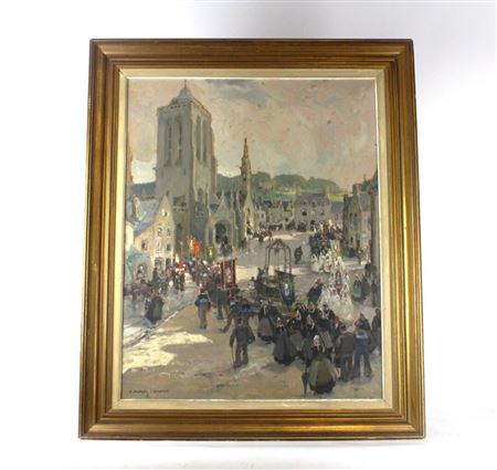 Animated landscape depicting a scene from the Tromenie de Locronan by Emmanuel Marcel-Laurent - Auction record, sale price, and art valuation. Compare with similar artists and explore comparable artworks.