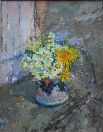 'April flowers on the sill, Llwynhir'