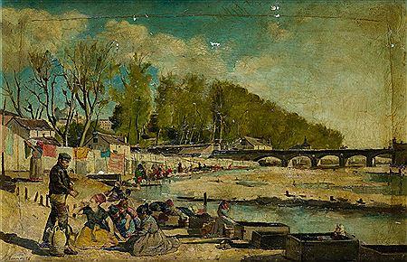 "Washerwomen in the river" by Antonio Amoros Y Botella - Auction record, sale price, and art valuation. Compare with similar artists and explore comparable artworks.