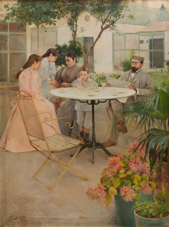 Family in the garden, 1895 by Luis Graner Y Arrufi - Auction record, sale price, and art valuation. Compare with similar artists and explore comparable artworks.