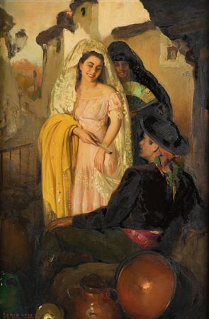 "Idilio en Granada" by Francisco Aedo - Auction record, sale price, and art valuation. Compare with similar artists and explore comparable artworks.