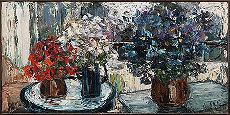 "Viewpoint with still life of flowers" c. 1991
