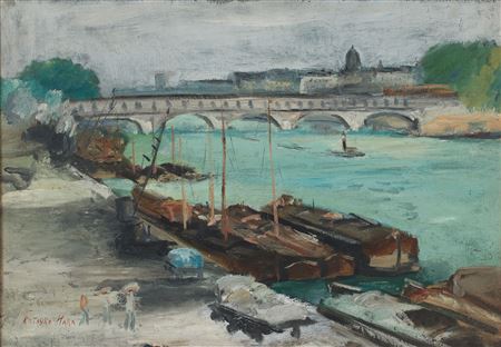 Barges moored in Paris