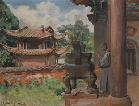 Monk praying in a temple