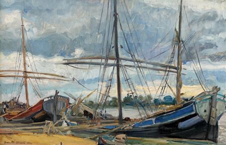 Boats in Deauville Harbour. [1913]