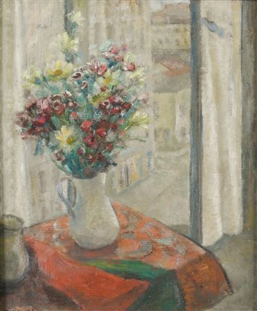 Flowers in front of the window by Marcelle Grata - Auction record, sale price, and art valuation. Compare with similar artists and explore comparable artworks.