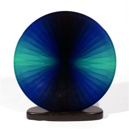 Glazed porcelain charger in blues and greens