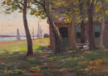 Woman Reading by the Harbor