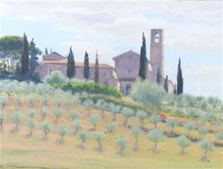 Monastery overlooking orchard