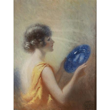 Woman with Blue Plate