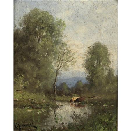 Cows by Stream Landscape