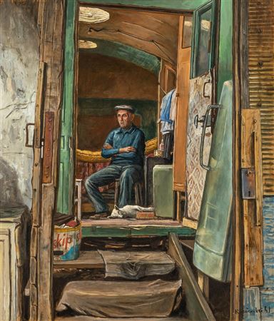 Peau de serpent in his caravan