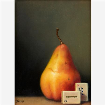 Pear with Mahjong Pieces