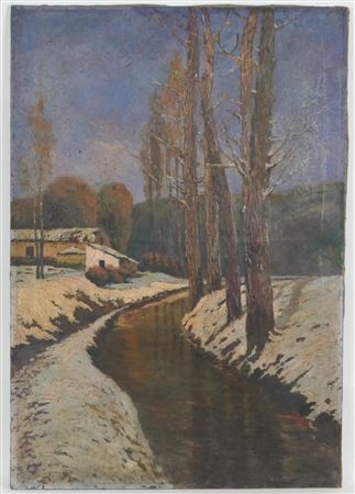 Winter landscape with poplars
