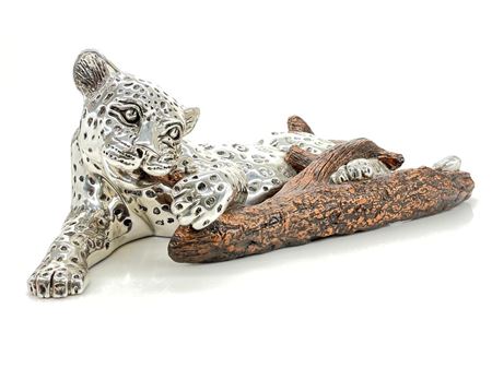 D'ARGENTA STERLING SILVERPLATE LEOPARD CUB SCULPTURE